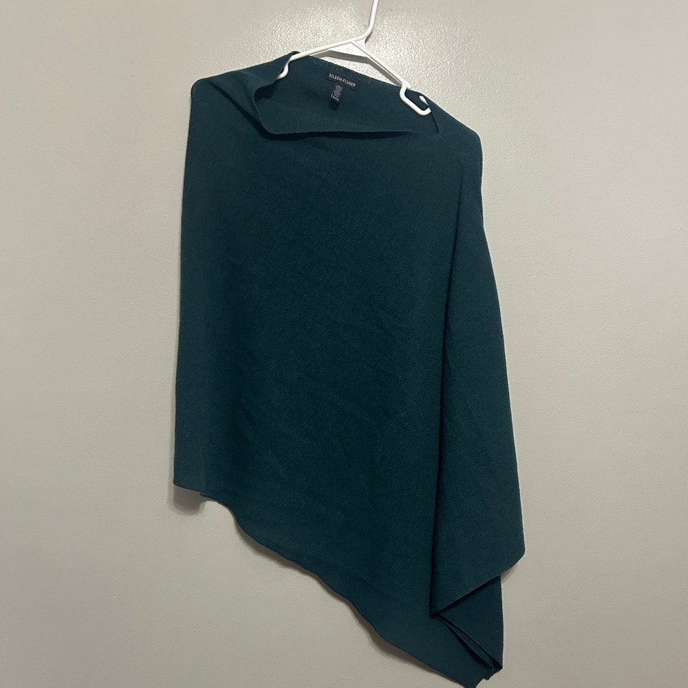 Eileen Fisher Poncho Women OS Green Asymmetrical Italian Yarn Wrap Quiet Luxury
